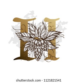 Alphabet with decorative plant elements for greeting cards, invitations and much more. Capital letter H.