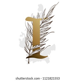 Alphabet with decorative plant elements for greeting cards, invitations and much more. Capital letter I.