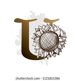 Alphabet with decorative plant elements for greeting cards, invitations and much more. Capital letter U.
