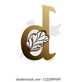Alphabet with decorative plant elements for greeting cards, invitations and much more. Lowercase letter d.