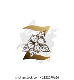 Alphabet with decorative plant elements for greeting cards, invitations and much more. Lowercase letter z.