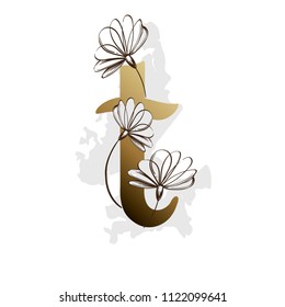 Alphabet with decorative plant elements for greeting cards, invitations and much more. Lowercase letter t.