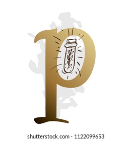 Alphabet with decorative plant elements for greeting cards, invitations and much more. Lowercase letter p.