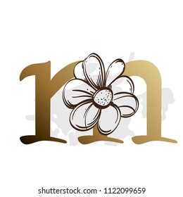 Alphabet with decorative plant elements for greeting cards, invitations and much more. Lowercase letter m.