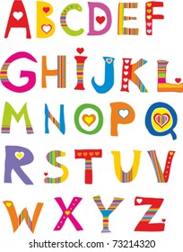 Alphabet design in a colorful style.