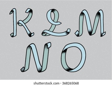 Alphabet Design with dusty silk, paper, ribbon style/ blue color (Vector Design) (K-O / part 3 of 5)