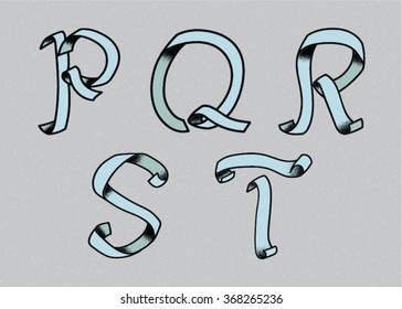 Alphabet Design with dusty silk, paper, ribbon style/ blue color (Vector Design) (P-T / part 4 of 5)