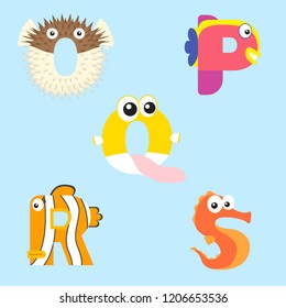 Alphabet design of marine animals from O-S.