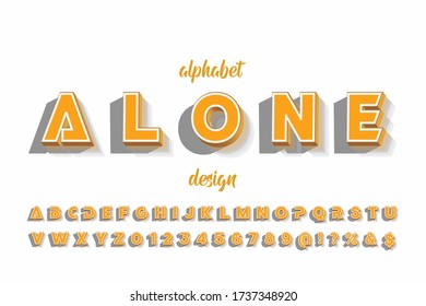 diseño alfabético, fuente retro, vector tipo, fondo de estilo naranja y blanco