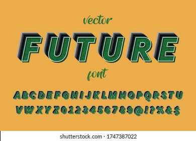 alphabet design, retro font, typeface vector, orange and green style background name future