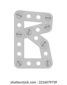 Alphabet from the details of the iron constructor. Letter B. Vector illustration isolated on white background