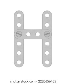 Alphabet from the details of the iron constructor. Letter H. Vector illustration isolated on white background