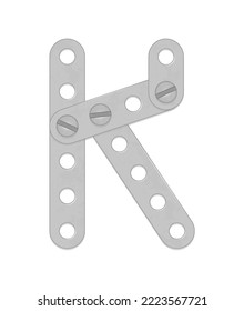 Alphabet from the details of the iron constructor. Letter K. Vector illustration isolated on white background