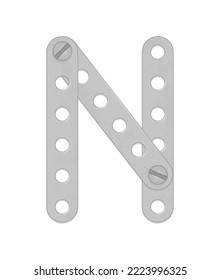 Alphabet from the details of the iron constructor. Letter N. Vector illustration isolated on white background
