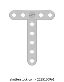 Alphabet from the details of the iron constructor. Letter T. Vector illustration isolated on white background