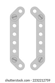 Alphabet from the details of the iron constructor. Parentheses. Vector illustration isolated on white background