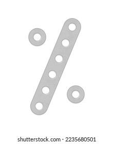 Alphabet from the details of the iron constructor. Percent sign. Vector illustration isolated on white background