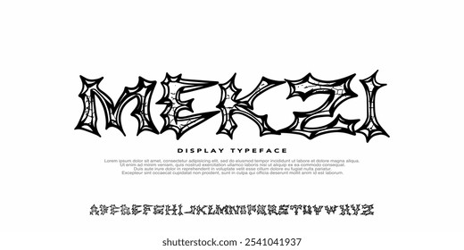 Alphabet Display Typeface Hand drawn Y2k Dark Lettering vector type font. design for Music, Poster, Clothing, Grunge style type font with Gothic Punk, Metal and Rock. Halloween style