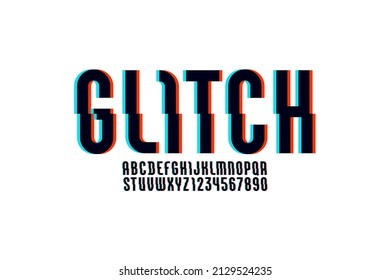 Alphabet of distorted glitch effect, Shifted modern font, letters and numbers with effect sliced. svg