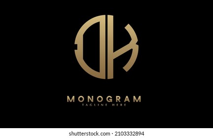 Alfabeto DK o KD ilustración monograma logotipo vectorial plantilla en forma redonda
