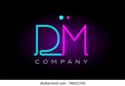 Alphabet dm d m letter logo design combination with neon light effect in blue and pink color suitable for a company banner or branding purposes