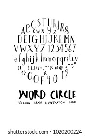 Alphabet doodle illustration circle form line sketch style