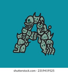 Alphabet A doodle vector editable