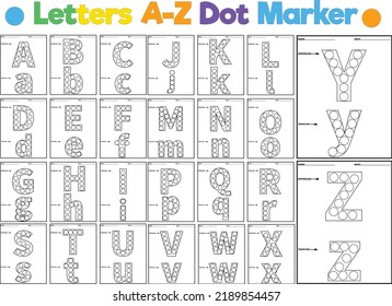 Alphabet dot marker book, dab the dot activity printable worksheets kindergarten coloring pages