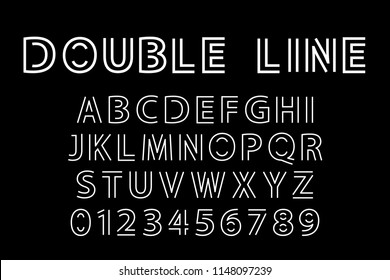 Alphabet And Double Line Font. Modern Actual Vector Illustration In Line Art Style.