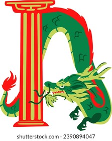 un alfabeto con un tema del pilar del dragón