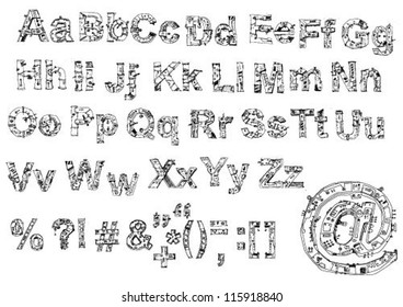 alphabet - drawing in techno style - cartoon