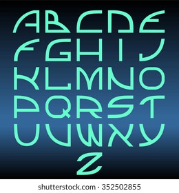 alphabet droid  futuristic Hi-Tech technologies the electronic letters symbols robot, android, light, blue, neon