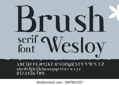 Alphabet with dry brush stroke and serif. Vintage font with rough edges decoration elements. Perfect to use in any fashion labels, glamour posters, luxury identity, etc.