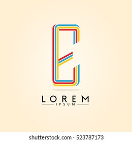 Alphabet E 3 strokes Primary colors