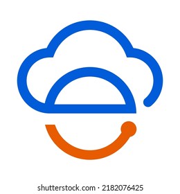Alphabet e circle tech blue orange cloud circuit logo symbol icon design