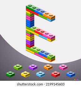 Alphabet E Colorful Brick Block Toy Stock Vector (Royalty Free ...