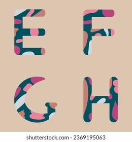 Alphabet from E to H on beige background