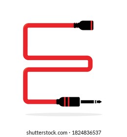 Logo de letra E de alfabeto formado por cable o cable de jack. Elementos de plantilla de diseño de vectores para su aplicación de audio, sonido o música o identidad corporativa. Ilustración de signo o símbolo aislado en blanco