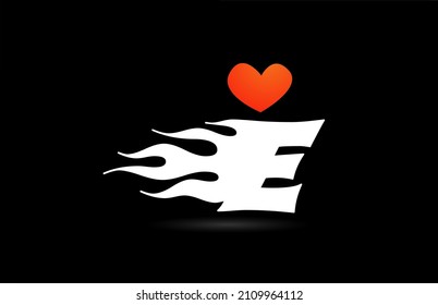 alphabet E letter logo icon design. Creative template for business with love heart flames