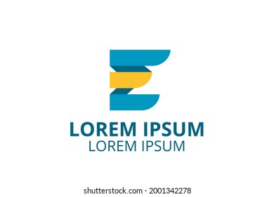 alphabet E logo with abstract banner style for modern tech company