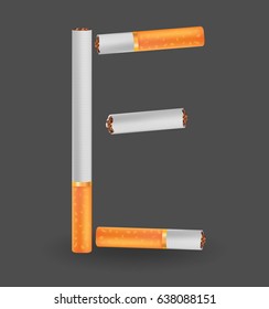 alphabet "E" made of cigarettes on black background , vector illustration