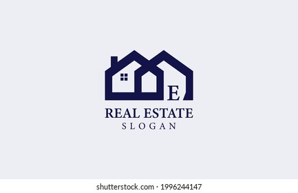 Alphabet E Real Estate Monogram Vector Logo Design, Letter E House Icon Template