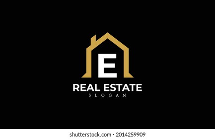 Alphabet E Real Estate Monogram Vector Logo Design, Letter E House Icon Template