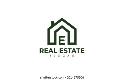 Alphabet E Real Estate Monogram Vector Logo Design, Letter E House Icon Template