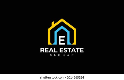 Alphabet E Real Estate Monogram Vector Logo Design, Letter E House Icon Template