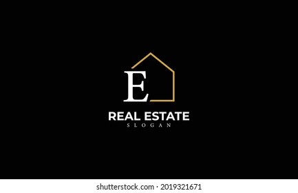 Alphabet E Real Estate Monogram Vector Logo Design, Letter E House Icon Template