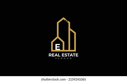 Alphabet E Real Estate Monogram Vector Logo Design, Letter E House Icon Template