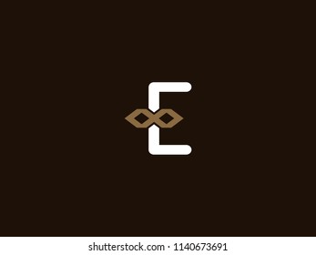 Alphabet e with ribbon for logo design use