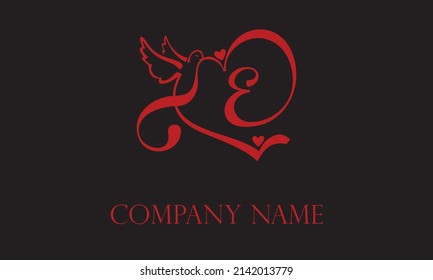 Alphabet E with Rose Flower nature text design vector logo template