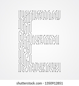 Alphabet E shape digital line design